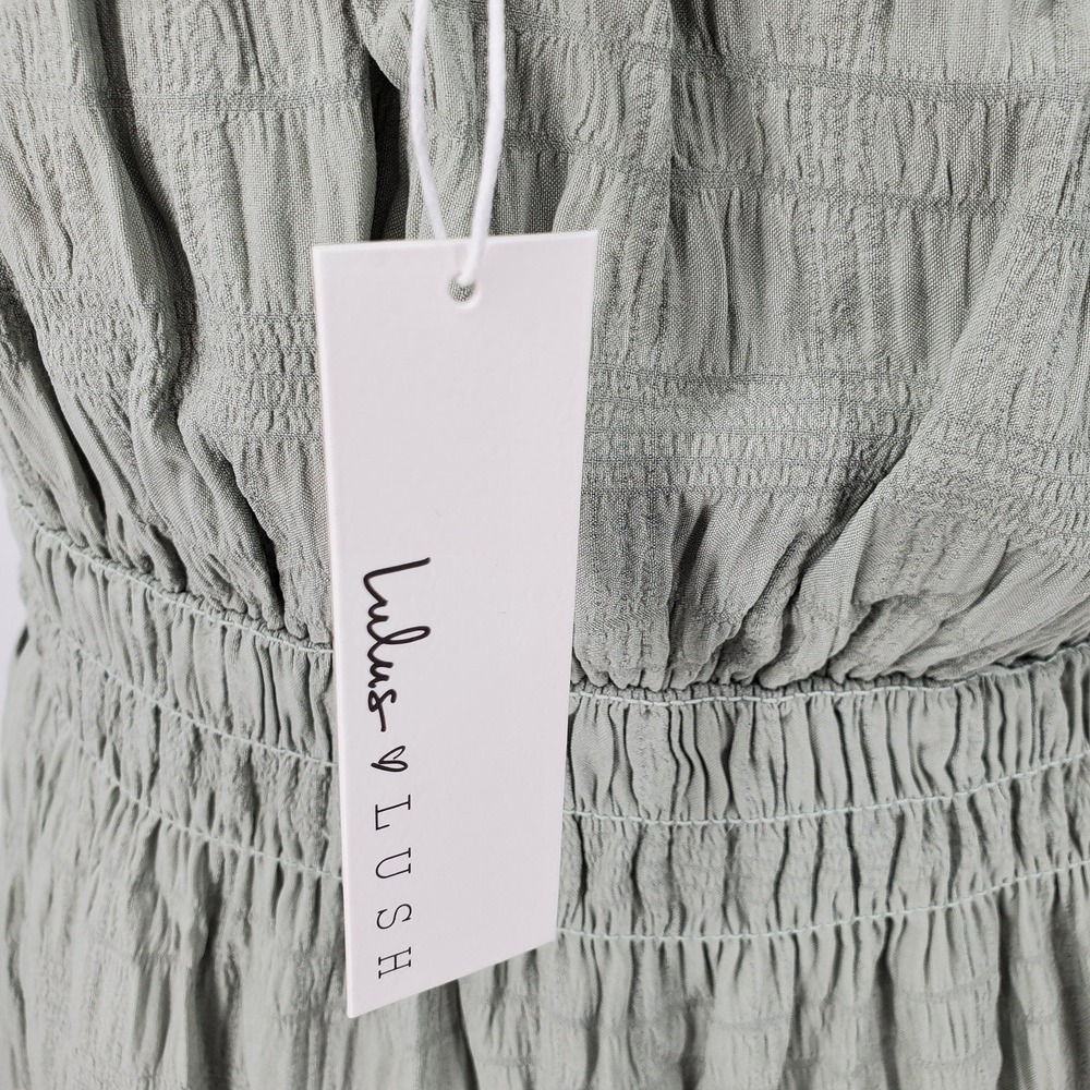 Lulus Enjoy the Day Womens Large Sage Green Tie Strap Midi Dress Elastic Waist - Picture 4 of 6